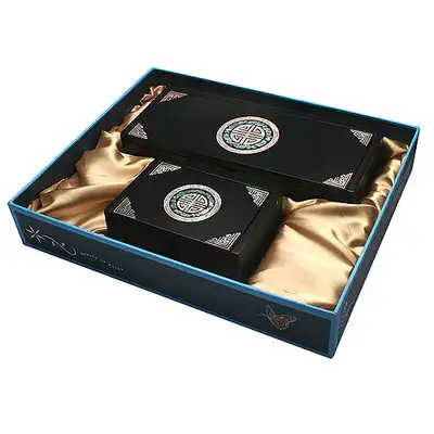 Integrated Business Card & Pen Case Set Black Traditional Pattern