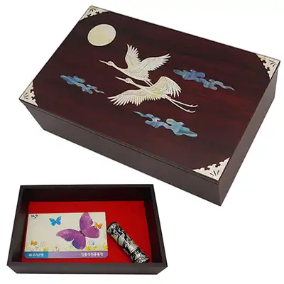 Lacquered Mother-of-Pearl Document Box with Pine and Crane