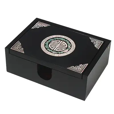 Integrated Business Card Case Black Traditional Pattern
