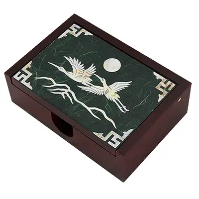 Lacquerware Mother-of-Pearl Business Card Holder with Hanji and Crane Pine Design