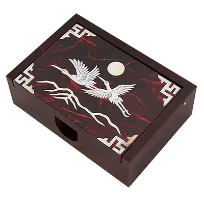 Inlaid Lacquerware Hanji Business Card Holder with Mother-of-Pearl Crane Design in Red