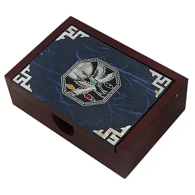 Mother-of-Pearl Lacquer Hanji Business Card Holder Octagonal Pine and Crane Blue