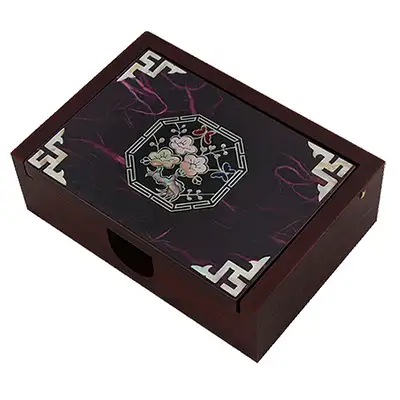 Mother-of-Pearl Lacquered Hanji Business Card Holder – Octagonal Plum Blossom Design