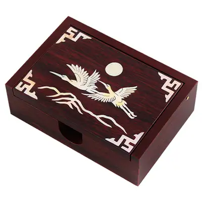 Mother-of-Pearl Inlaid Lacquer Business Card Holder with Pine and Crane