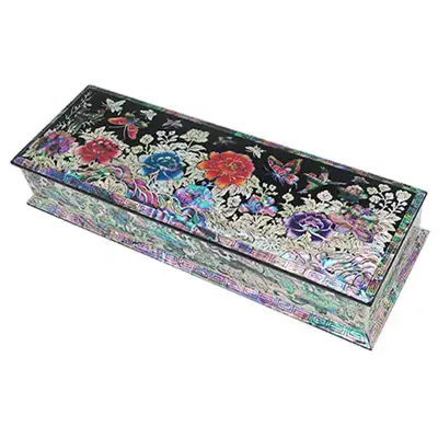 Diagonal Composition Brush Pen Case with Peony and Butterfly, Black