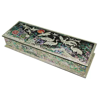Diagonal Mother-of-Pearl Pen Case Crane3 Black
