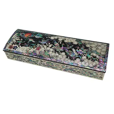 Separable Mother-of-Pearl Brush Case with Crane and Pine - Black