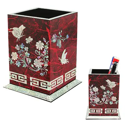 Mother-of-Pearl Lacquer Pencil Holder Butterfly Hanji Red