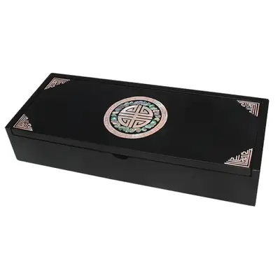 Integrated Mother-of-Pearl Pen Case Black Traditional Pattern