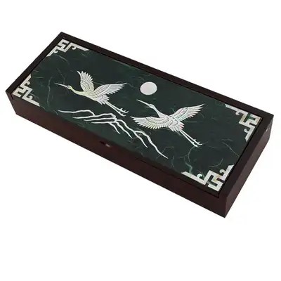 Mother-of-Pearl Lacquerware Korean Paper Brush Holder with Pine and Crane Design