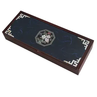 Nacre Lacquerware Korean Paper Pen Case Octagonal Plum Blossom Blue