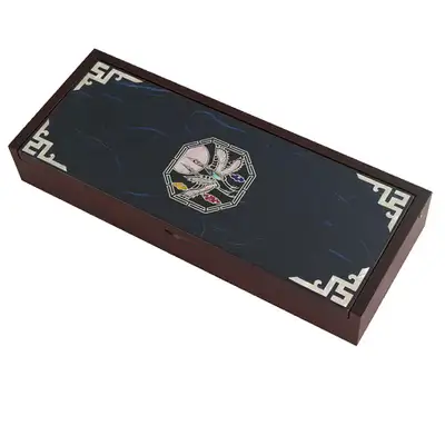Nacre Lacquerware Hanji Brush Pen Case Octagonal Crane Blue