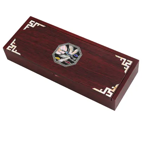 螺钿漆器 象嵌笔函 八角松鹤