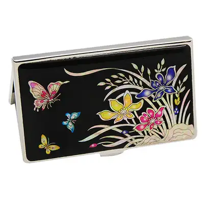 Nacre Lacquerware Business Card Case with Orchid Flower Pattern
