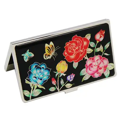 Nacre Inlay Lacquerware Business Card Case with Rose Flower