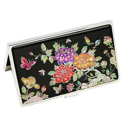 Mother-of-Pearl Lacquerware Business Card Case with Peony Flowers