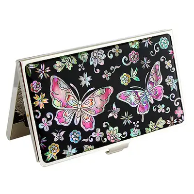 Mother-of-Pearl Lacquerware Business Card Case Flower Butterfly 2