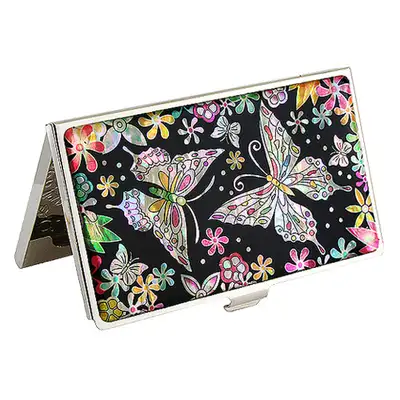 Mother-of-Pearl Inlaid Business Card Case Flower Butterfly 1 Black