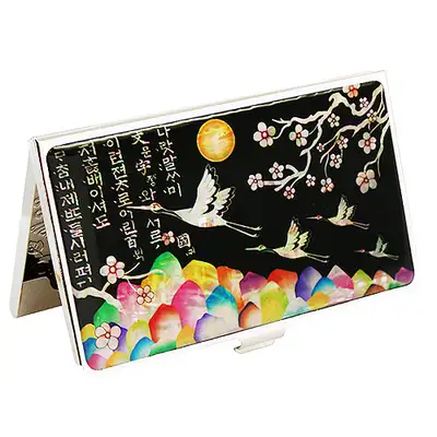 Nacre Lacquerware Business Card Case - Plum and Crane Black