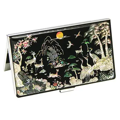 Mother-of-Pearl Inlay Lacquerware Business Card Case with Ten Symbols of Longevity