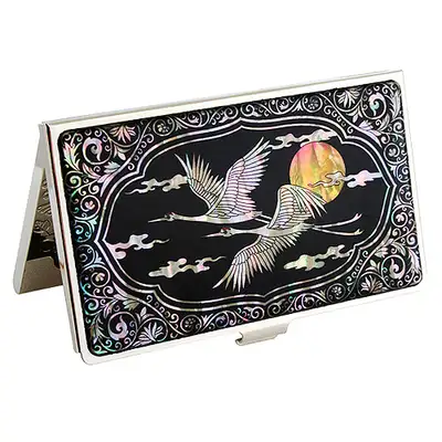 Mother-of-Pearl Lacquerware Business Card Case - Crane and Cloud Design