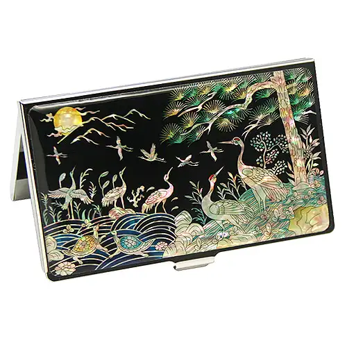 螺钿漆器名片夹 龟鹤图案