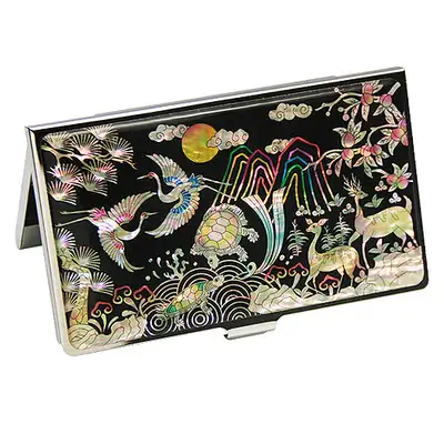 Mother-of-Pearl Inlay Lacquerware Business Card Case - Pine and Crane Design