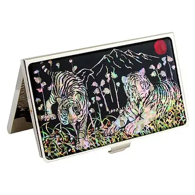 Mother-of-Pearl Inlay Lacquerware Business Card Case - White Tiger