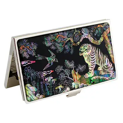 Mother-of-pearl Inlaid Lacquerware Business Card Case with Magpie and Tiger