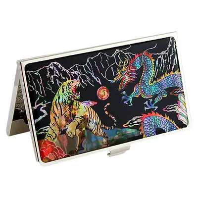 Mother-of-Pearl Lacquerware Business Card Case: Dragon and Tiger