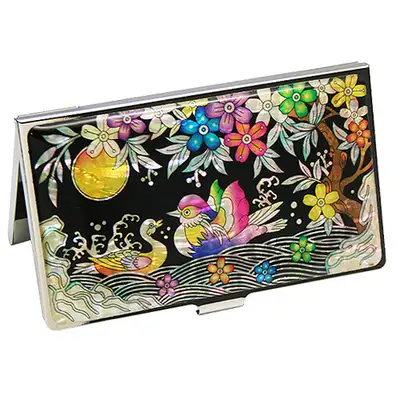 Mother-of-Pearl Inlaid Lacquerware Business Card Case with Mandarin Duck Pattern