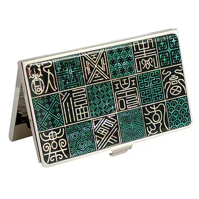 Mother-of-Pearl Lacquer Business Card Case with Traditional Lattice Calligraphy Design
