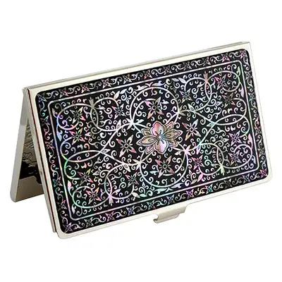 Mother-of-Pearl Lacquerware Business Card Case - Flowing Vine Pattern