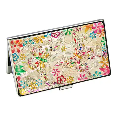 Mother-of-Pearl Lacquerware Business Card Case Flower Butterfly 1 White