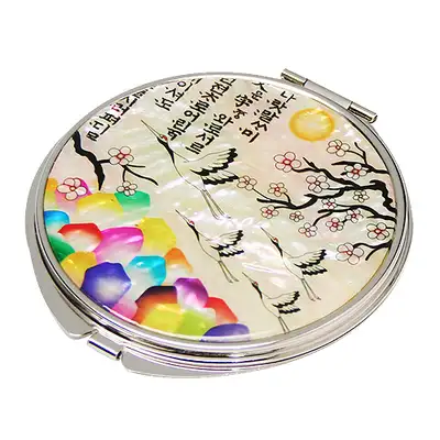 Mother-of-Pearl Hand Mirror Plum Blossom and Crane White