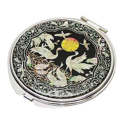 Mother-of-Pearl Hand Mirror with Scrollwork and Crane Design