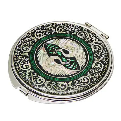 Shell Inlay Hand Mirror with Twin Cranes