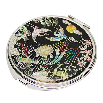 Mother-of-Pearl Hand Mirror with Ten Symbols Pine and Crane