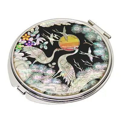 Mother-of-Pearl Hand Mirror Courtly Crane Design 2