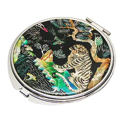 Mother-of-pearl Hand Mirror with Magpie and Tiger