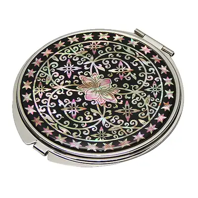 Mother-of-Pearl Double-Sided Hand Mirror with Scrolling Vine Pattern