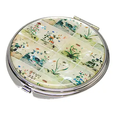 Shell Inlay Hand Mirror - Flowers and Insects Design