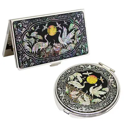 Mother-of-Pearl Mirror and Business Card Case Set - Dancho Songak Pattern