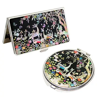 Mother-of-Pearl Mirror and Business Card Case Set - Deer