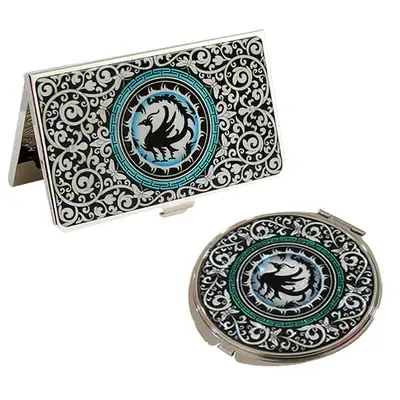 Mother-of-Pearl Mirror and Business Card Case Set - Samjokgo1