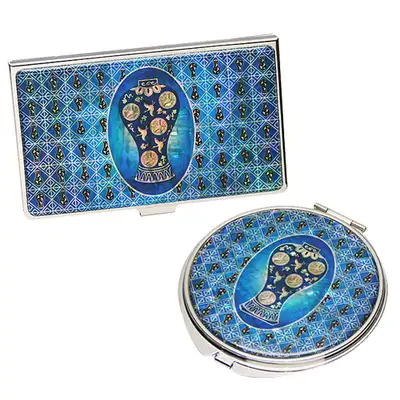 Mother-of-Pearl Mirror and Business Card Case Set (2 pieces) - Celadon