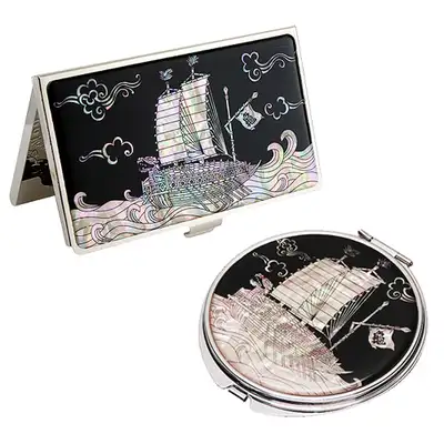 Shell Inlay Mirror and Business Card Case Set (2-piece) - Turtle Ship