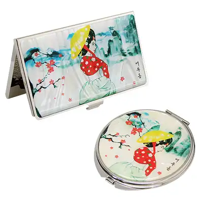 Mother-of-Pearl Mirror and Business Card Case Set 2-Piece Eoudong