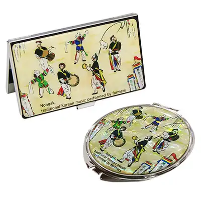 Mother-of-Pearl Mirror and Business Card Case Set (2 pieces) - Nongak Play
