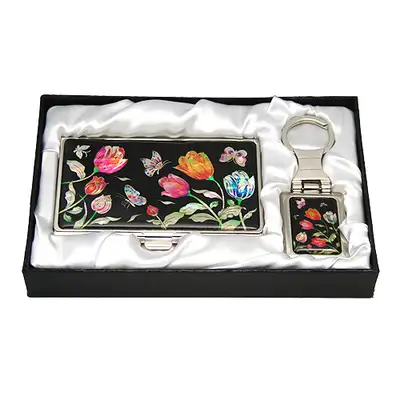 Inlaid Shell Business Card Case and Key Ring Set (2 types) - Tulip